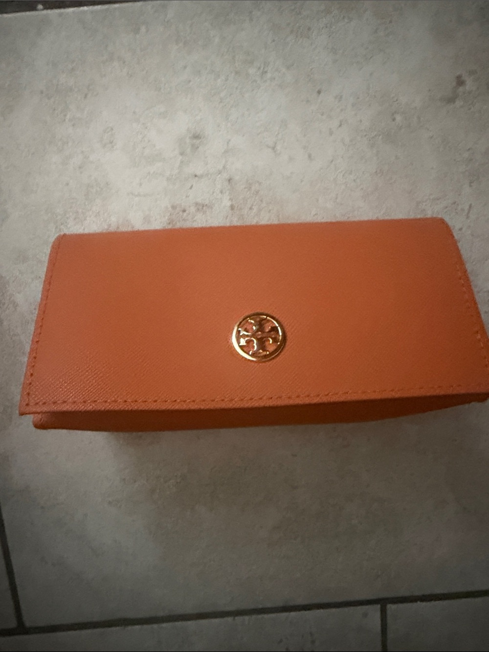 Tory Burch Orange Sunglasses Case with Gold Logo. Non Leather
